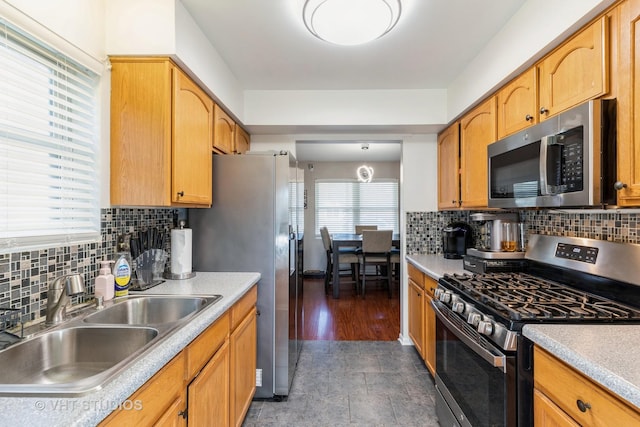 kitchen with appliances with stainless steel finishes, sink, and backsplash