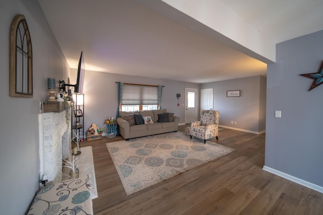 living room featuring dark hardwood / wood-style floors