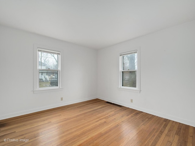 unfurnished room featuring a wealth of natural light and light wood-type flooring