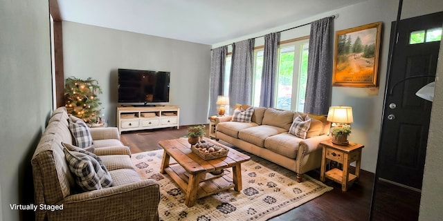 living room with dark wood-type flooring