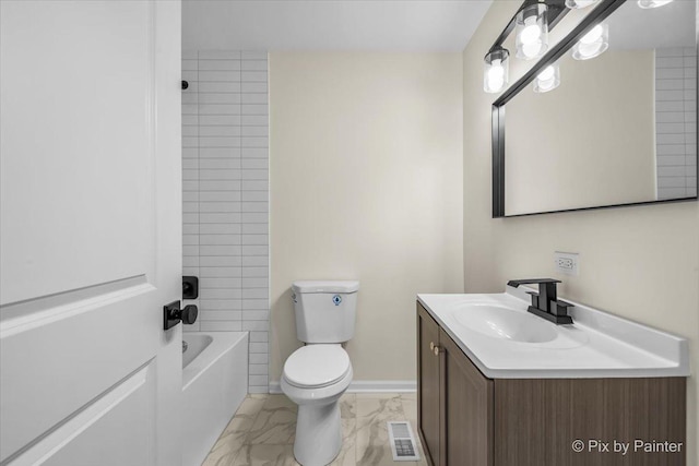 full bathroom featuring shower / bath combination, vanity, and toilet