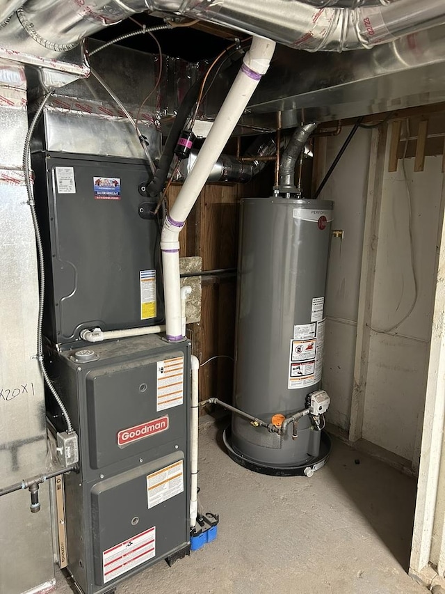 utilities with heating unit and gas water heater