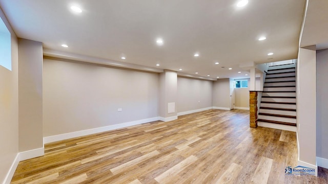 basement with light wood-type flooring