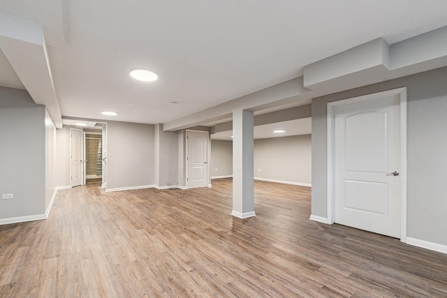 basement featuring wood-type flooring