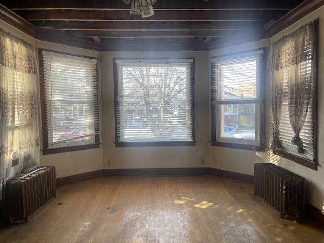 interior space featuring radiator and hardwood / wood-style floors