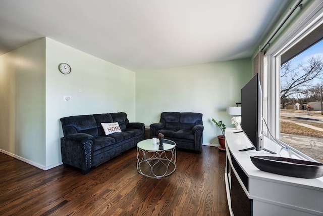 living room featuring dark wood-type flooring