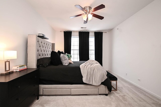 bedroom featuring ceiling fan and carpet floors