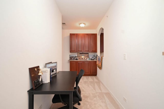 view of carpeted home office