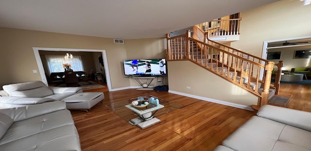 living room with hardwood / wood-style floors