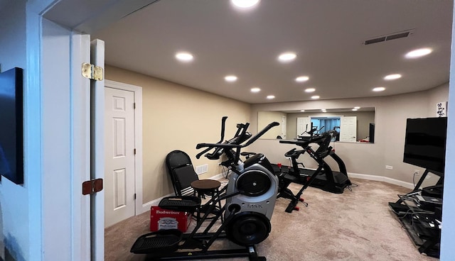 workout room with light carpet