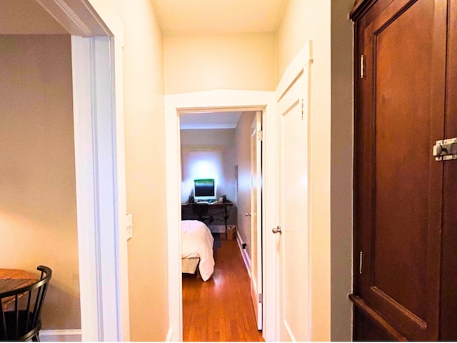 hallway with wood-type flooring