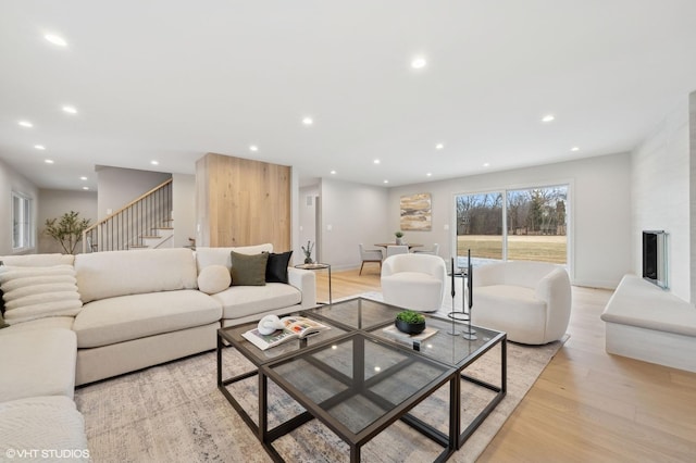 living room featuring light wood-type flooring