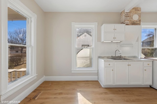 kitchen with plenty of natural light, sink, and white cabinets