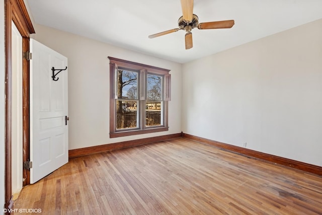 empty room featuring light hardwood / wood-style floors and ceiling fan