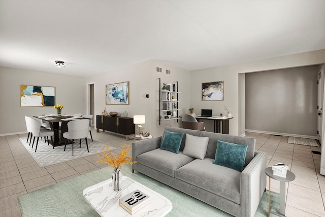 living room with light tile patterned floors