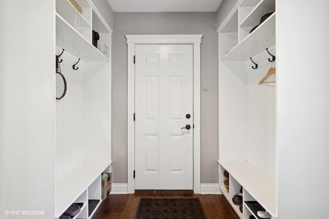 mudroom featuring dark hardwood / wood-style flooring