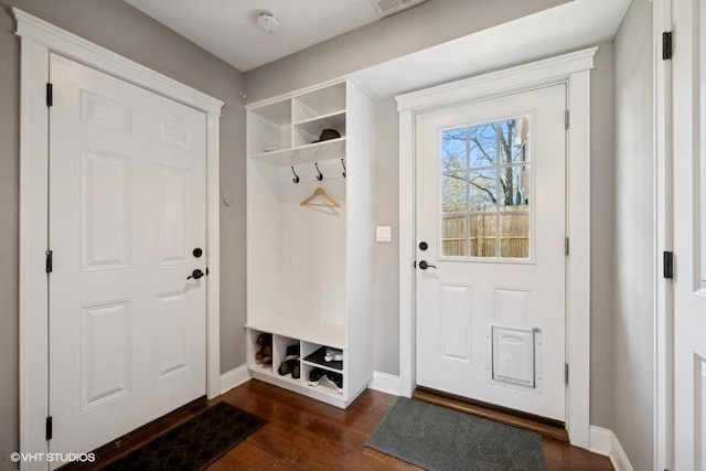 mudroom featuring dark hardwood / wood-style floors