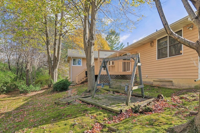 view of yard with a deck