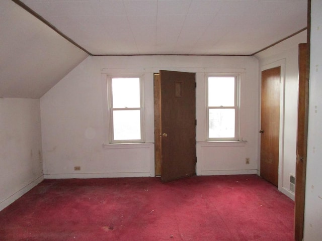 additional living space with vaulted ceiling and carpet flooring