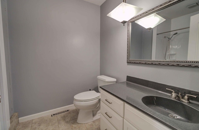 bathroom featuring tile patterned flooring, visible vents, vanity, and toilet