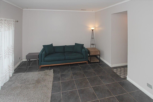 tiled living room with crown molding