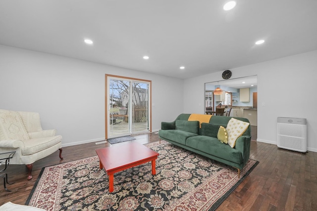 living room with dark wood-type flooring