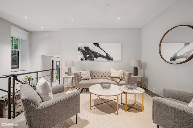 living room featuring light wood-type flooring