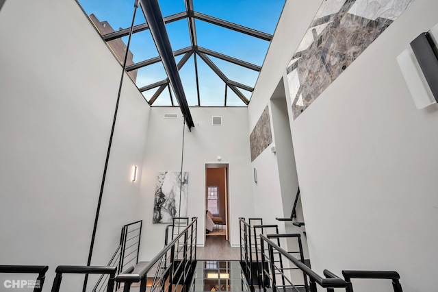 stairs with a high ceiling