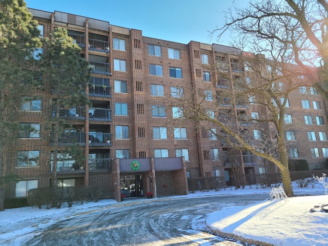 view of snow covered property