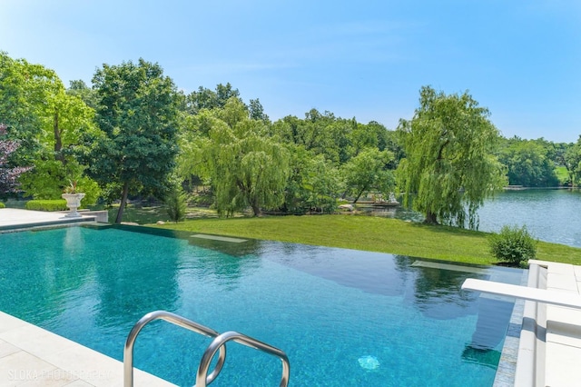 28 Brinker Rd, Barrington Hills, IL 60010 - outdoor pool with a lawn, a diving board, and a water view