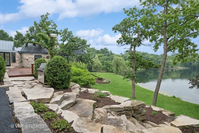 28 Brinker Rd, Barrington Hills, IL 60010 - view of grassy yard with a deck with water view