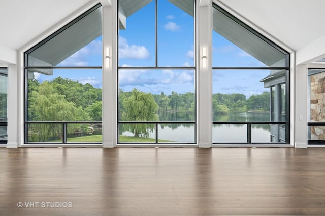 28 Brinker Rd, Barrington Hills, IL 60010 - unfurnished room with floor to ceiling windows, a water view, plenty of natural light, and wood finished floors