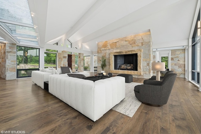 28 Brinker Rd, Barrington Hills, IL 60010 - living room featuring a fireplace, wood finished floors, and plenty of natural light