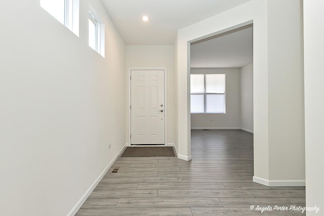 entrance foyer featuring plenty of natural light and light hardwood / wood-style floors