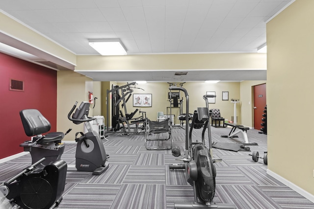 exercise room featuring carpet floors