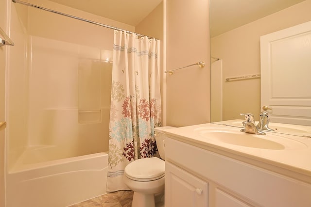 full bathroom with vanity, toilet, and shower / bath combo