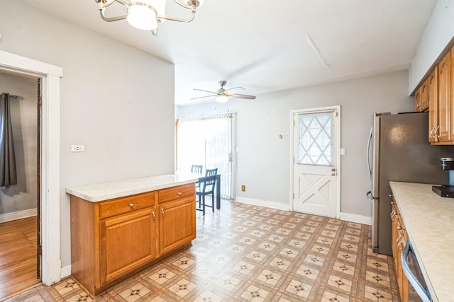 kitchen with stainless steel appliances and ceiling fan