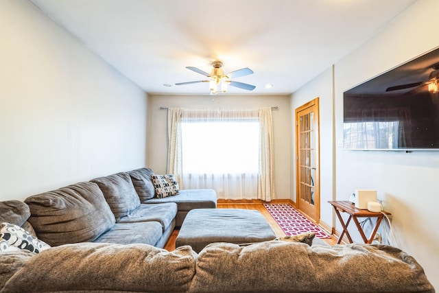 living room with ceiling fan