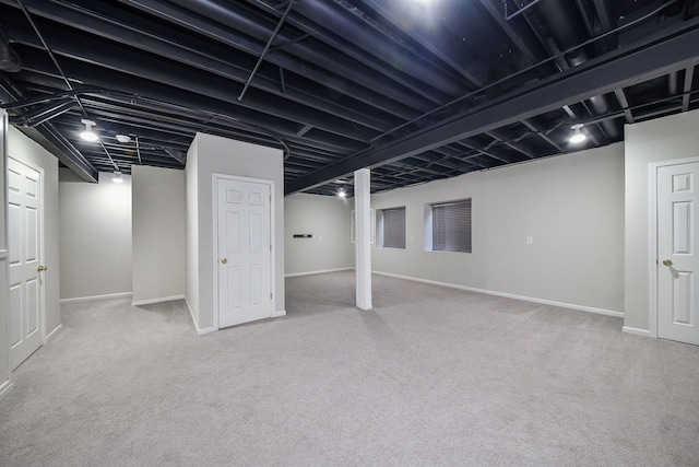 basement with carpet flooring