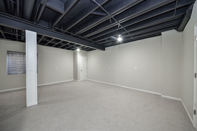 basement featuring carpet flooring