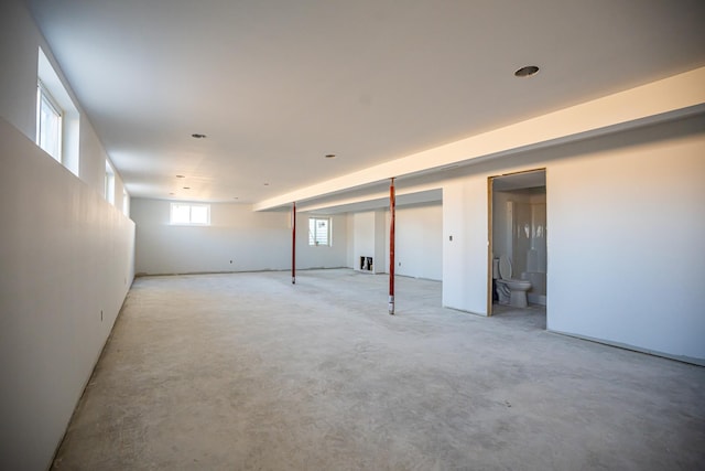 basement with light carpet
