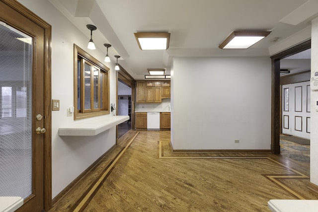 bathroom with hardwood / wood-style floors