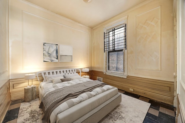 bedroom with ornamental molding