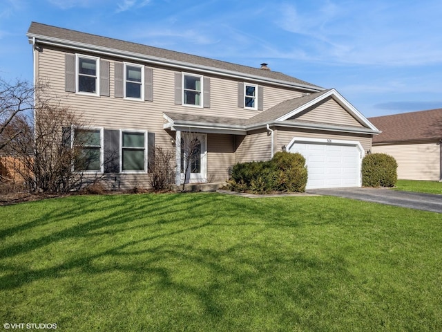 view of front property with a garage and a front lawn