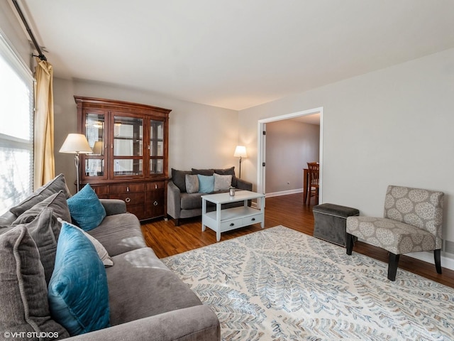 living room featuring dark hardwood / wood-style floors