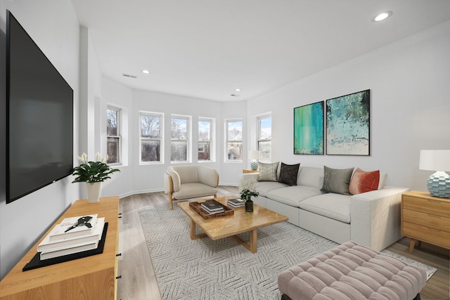 living room featuring light wood-type flooring