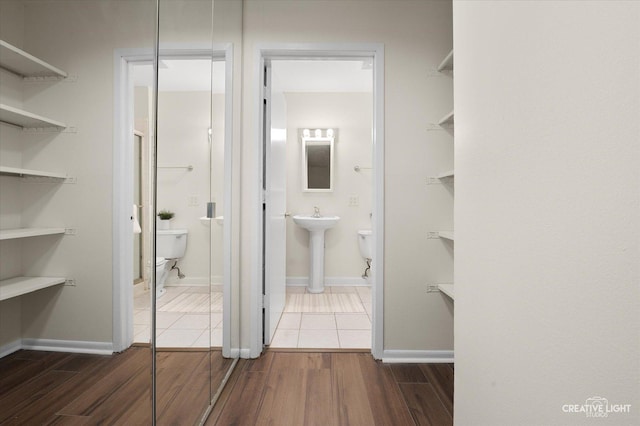 spacious closet with sink and hardwood / wood-style flooring