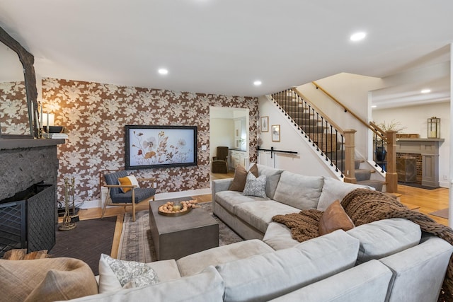 living room with hardwood / wood-style flooring