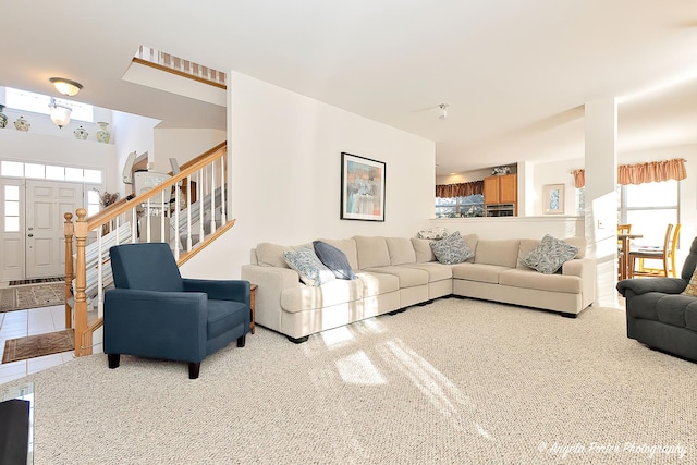 living room featuring tile patterned floors