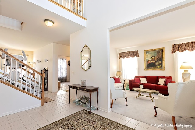 living room featuring light tile patterned flooring